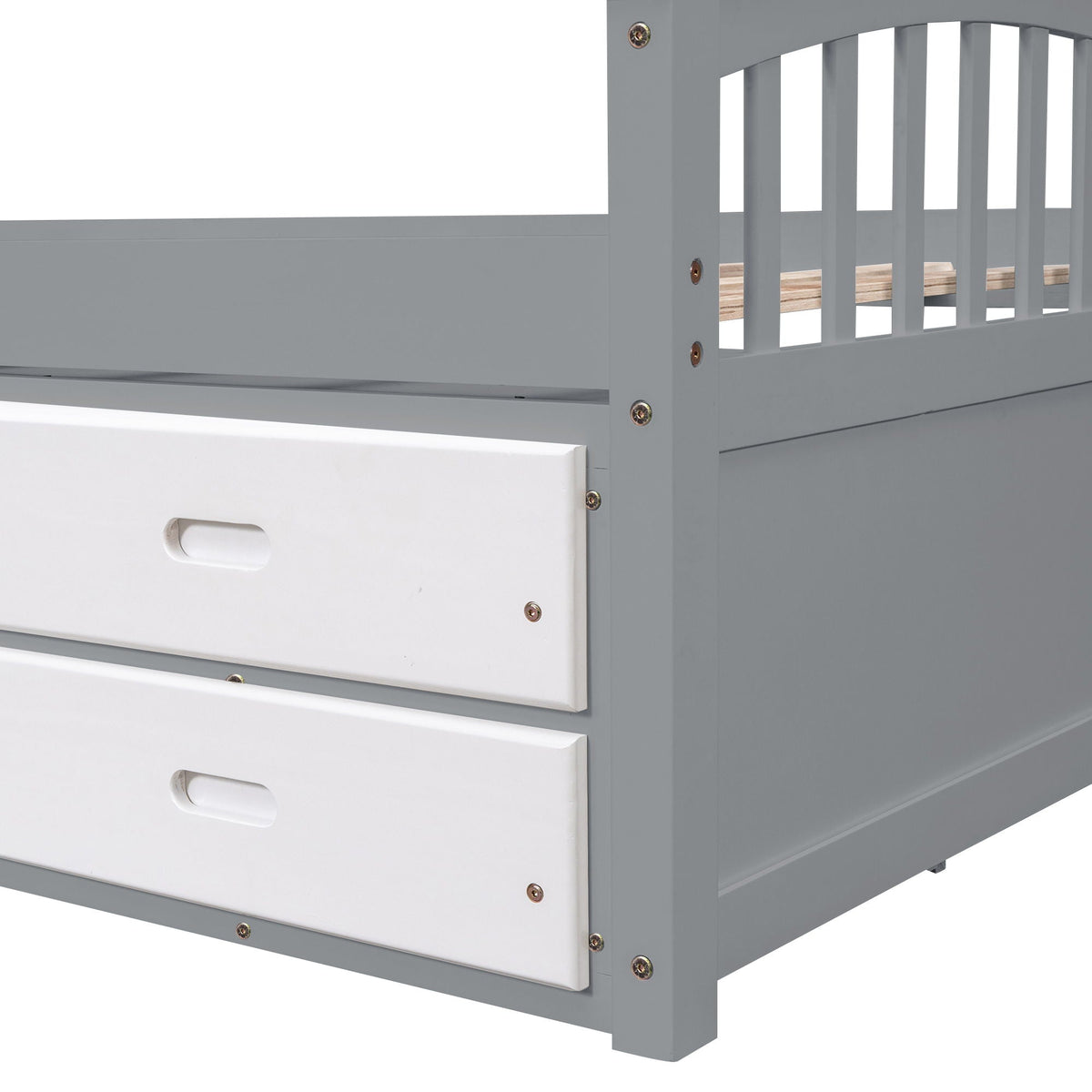 Platform storage bed by HouseOfZazla in gray solid wood with six white drawer fronts on Tampa Home & Garden Store