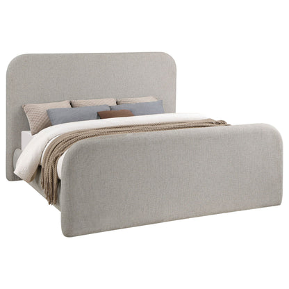 Kendra platform bed upholstered in light gray fabric with rounded headboard by HouseOfZazla on Tampa Home & Garden Store