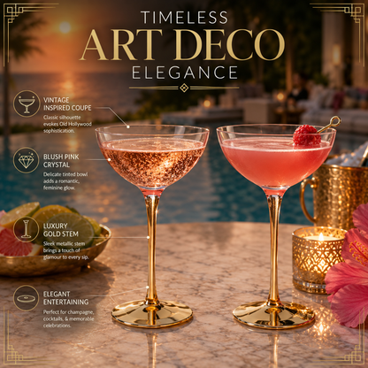 Deco Pink Cocktail Coupe Glass Set Of Two