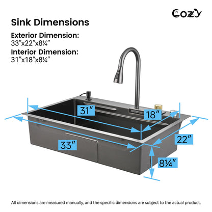 Modern Waterfall Single Bowl Kitchen Sink