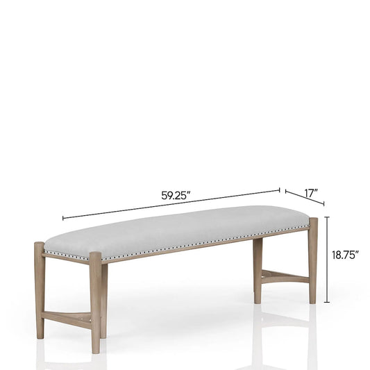 Bench - Sand upholstered bench with light wood legs and nailhead trim on Tampa Home & Garden Store