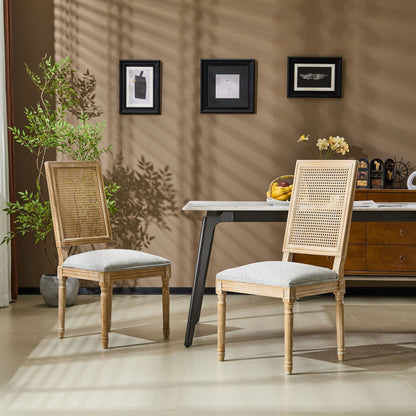 French Country dining chairs with rectangular cane backrests and upholstered seats, pair on Tampa Home & Garden Store