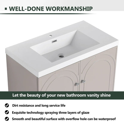 Contemporary freestanding bathroom vanity with white resin sink and soft-close doors on Tampa Home & Garden Store