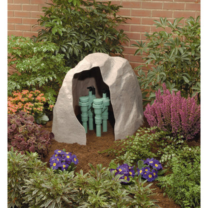 Sandstone rock valve box cover for Orbit Irrigation underground irrigation with green valves on Tampa Home & Garden Store