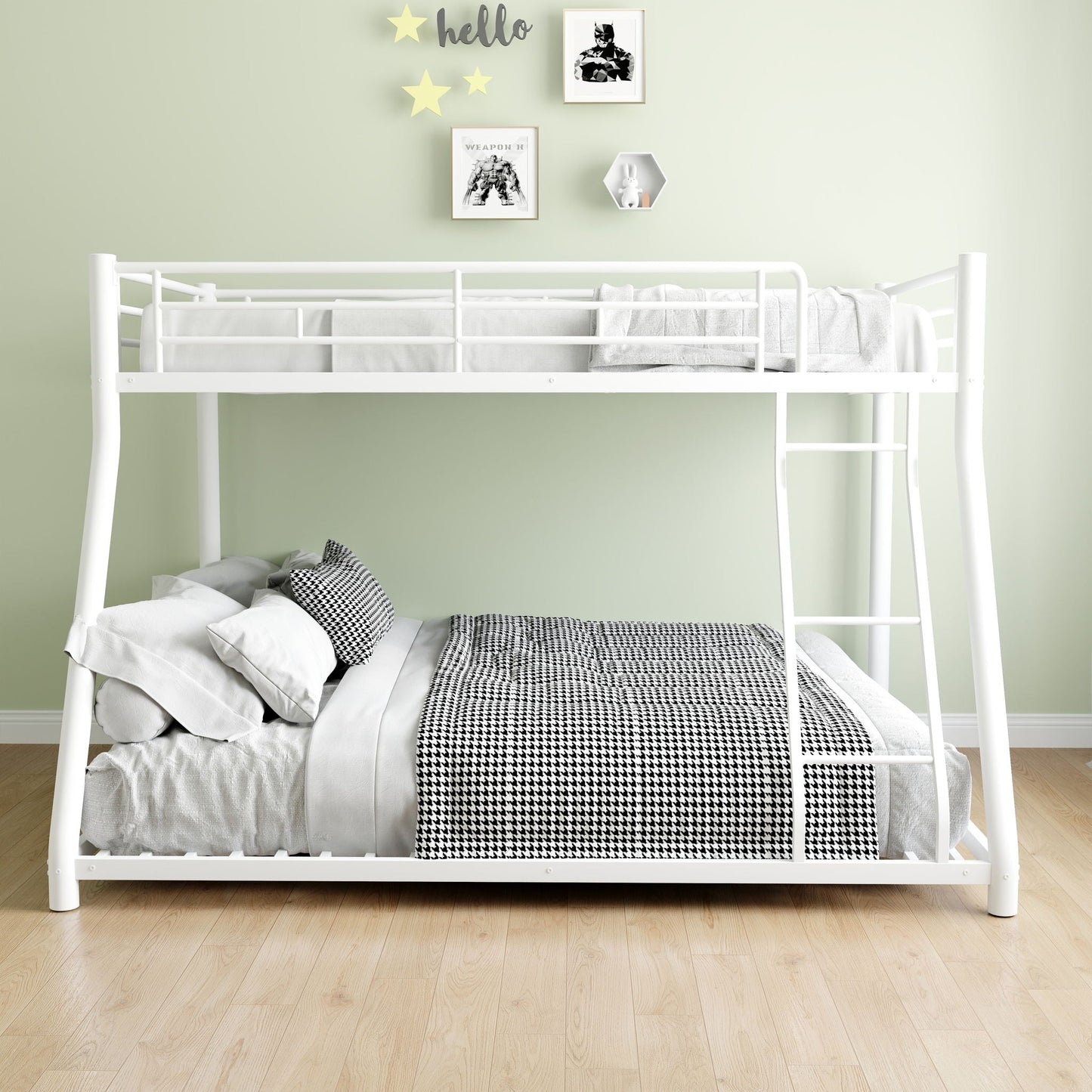Sturdy Metal Bunk Bed With Ladder and Guardrail