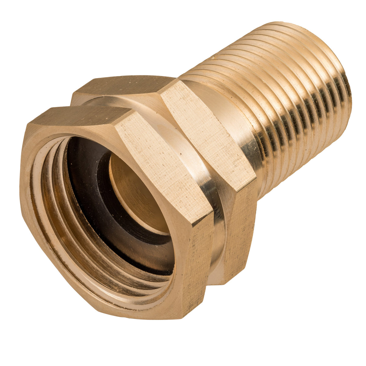 Brass underground irrigation fitting with male threaded end and hex nut Orbit Irrigation 51028 on Tampa Home & Garden Store