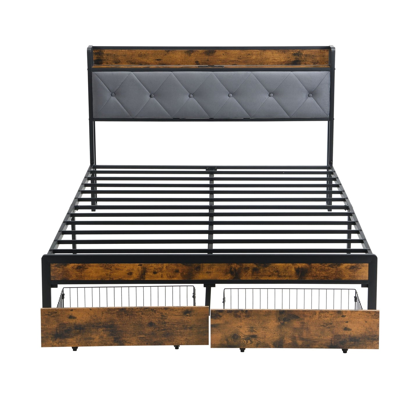 Modern Bed Frame With Led Lights and Storage
