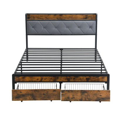 Modern Bed Frame With Led Lights and Storage