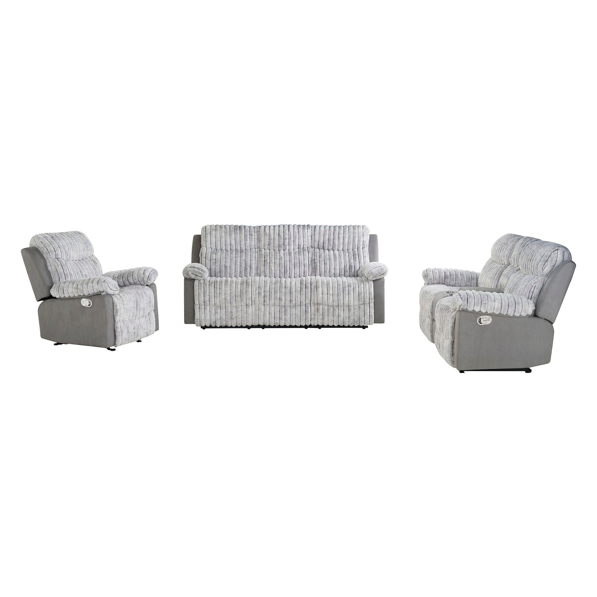 Bruni glider recliner set in gray plush fabric with manual recline 3-piece set on Tampa Home & Garden Store