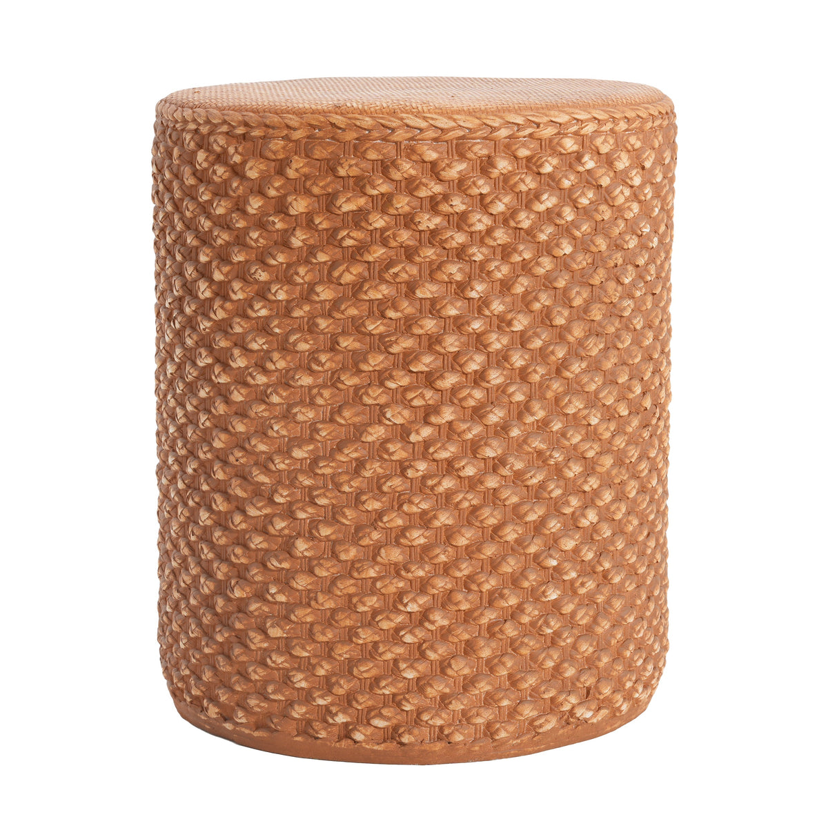 Evie Outdoor Patio Round MGO Side Table Brown woven rattan texture on Tampa Home & Garden Store
