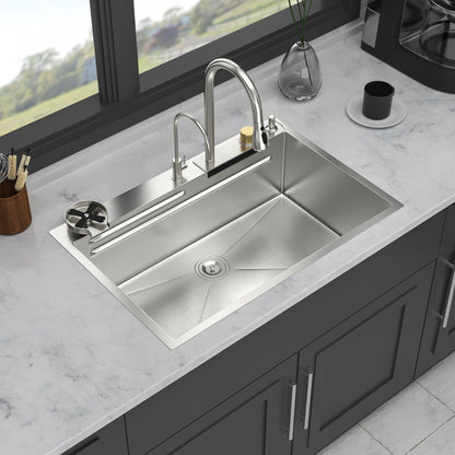 Brushed Waterfall Sink with Faucet and Cup Washer