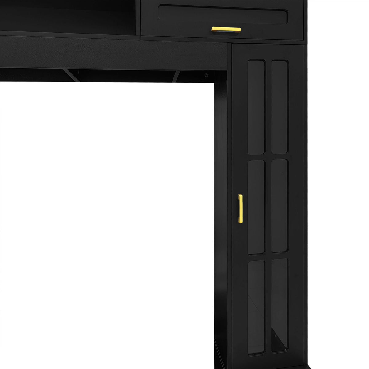 Wall Unit Entertainment Center in black finish with glass doors and gold hardware on Tampa Home & Garden Store