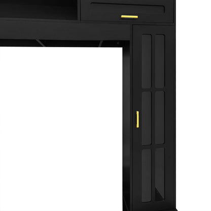 Wall Unit Entertainment Center in black finish with glass doors and gold hardware on Tampa Home & Garden Store
