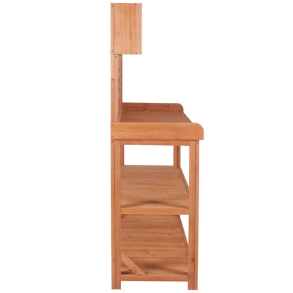 65" Rustic Outdoor Potting Bench Table Garden Potting Bench with 4 Storage Shelves and Side Hook,Natural