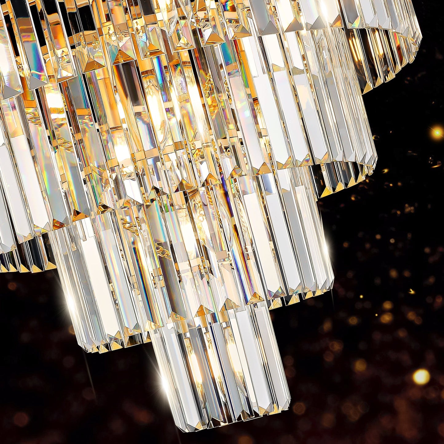 Golden Luxury Crystal Chandelier by HouseOfZazla, 23.6in, crystal prisms on Tampa Home & Garden Store