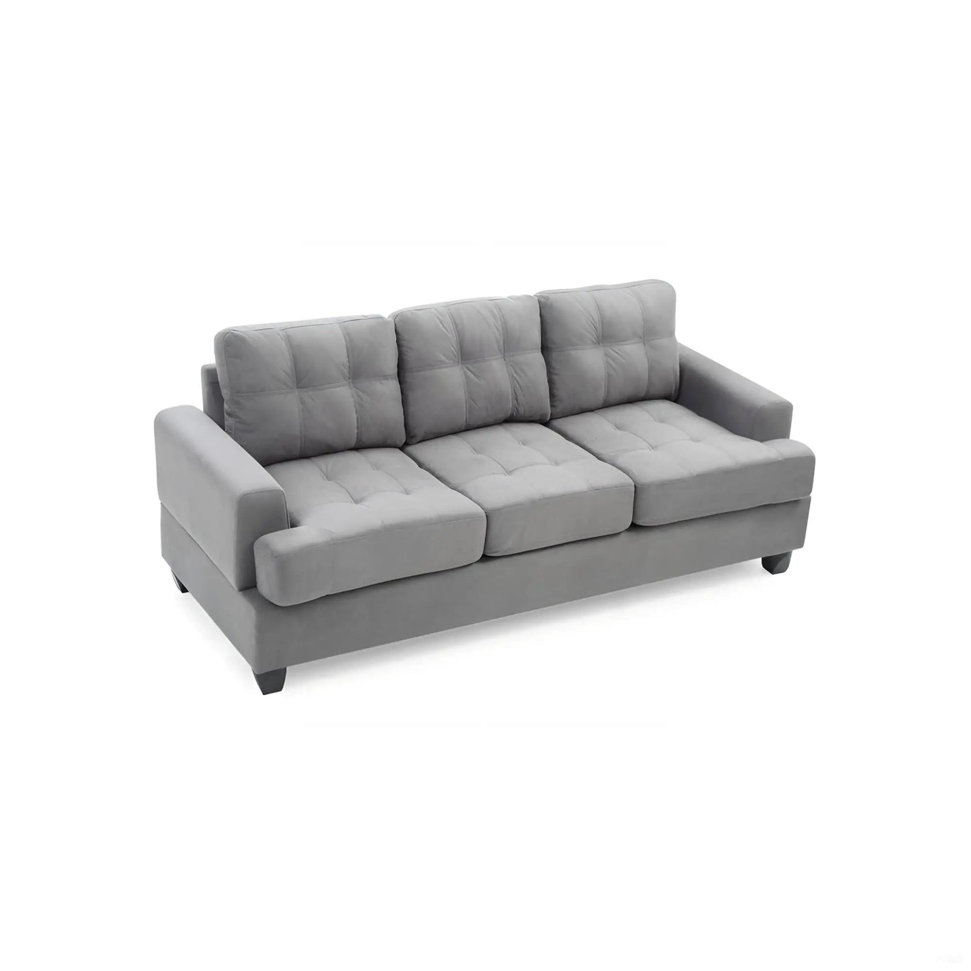 Sandridge sofa by Unique Piece Furniture, gray fabric, tufted back cushions and padded arms on Tampa Home & Garden Store