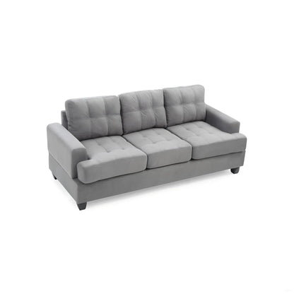 Sandridge sofa by Unique Piece Furniture, gray fabric, tufted back cushions and padded arms on Tampa Home & Garden Store