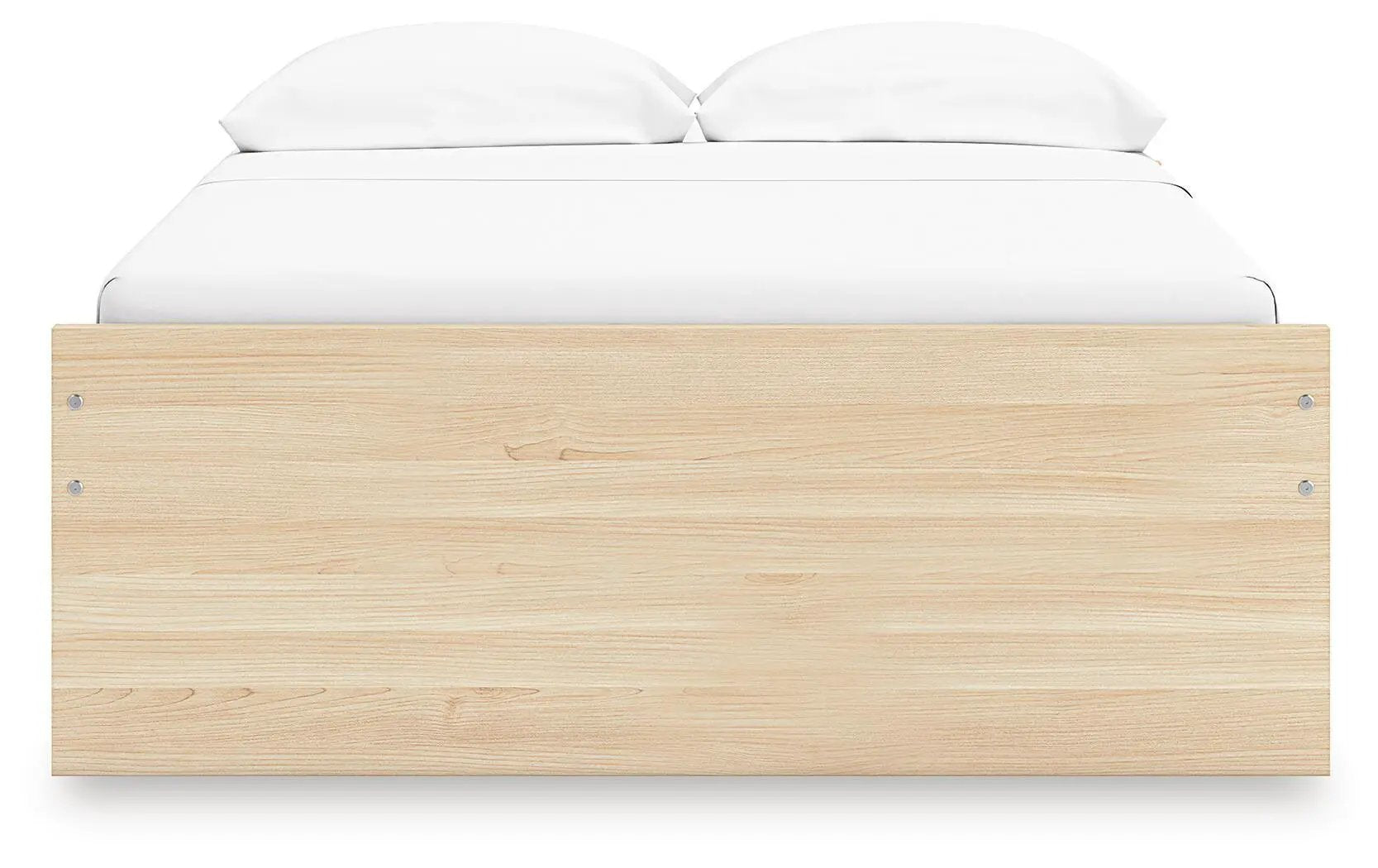 Onita platform bed in light wood with white bedding and two pillows on Tampa Home & Garden Store