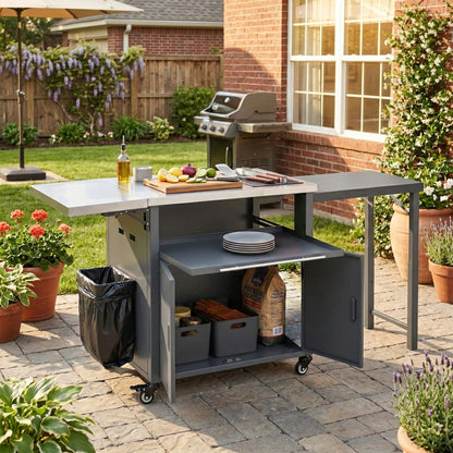 Foldable Outdoor Prep Cart and Storage Shelf