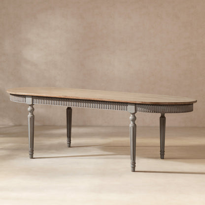 Colette 94' reclaimed wood oval dining table, light finish, carved apron legs HouseOfZazla on Tampa Home & Garden Store