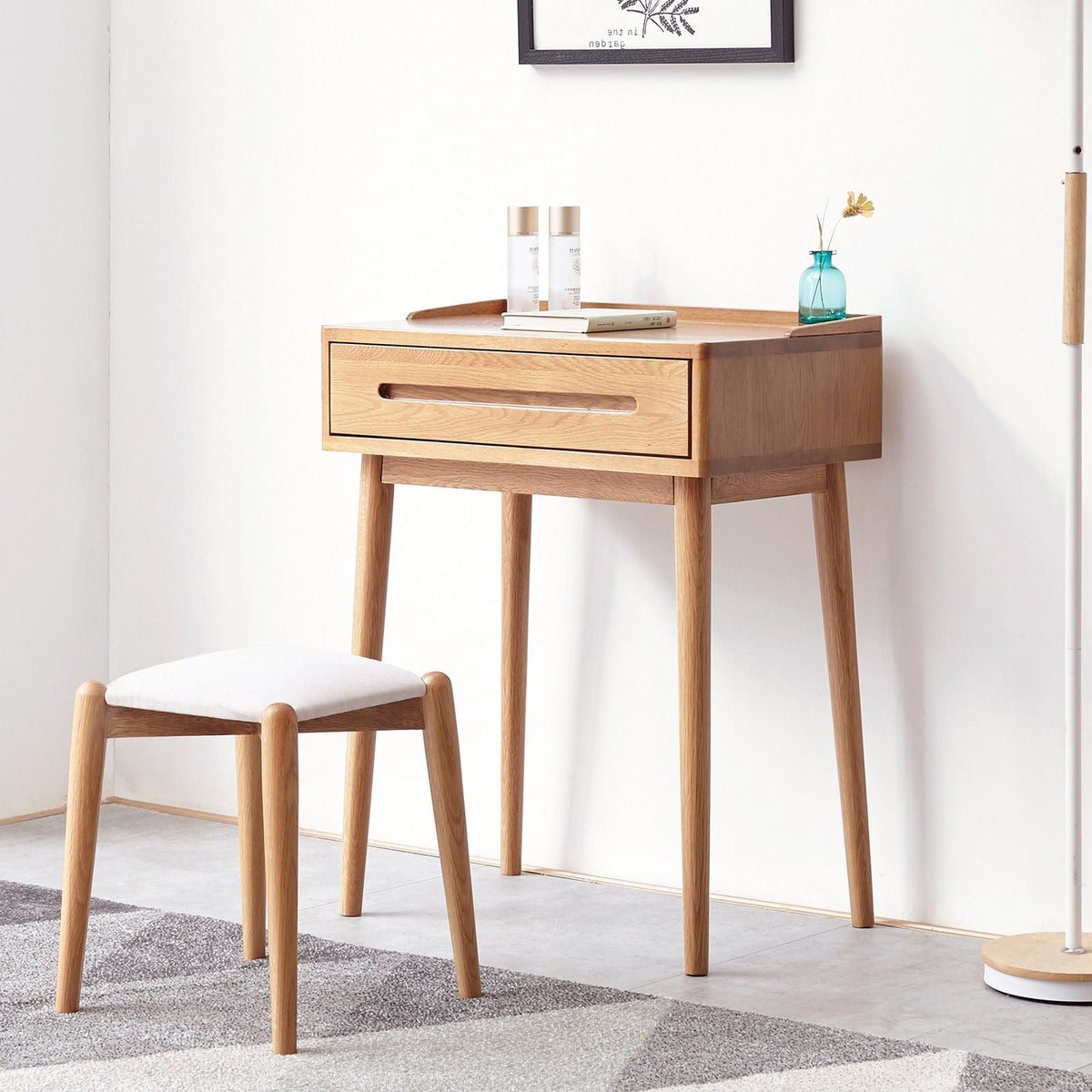 Oak Vanity Desk with Storage Drawer - Light Brown, HouseOfZazla vanity base with 1 drawer on Tampa Home & Garden Store