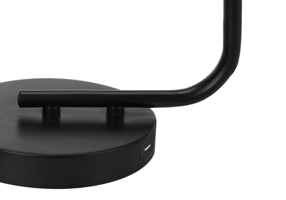 Table lamp in matte black metal with a curved arm and USB port on the base on Tampa Home & Garden Store
