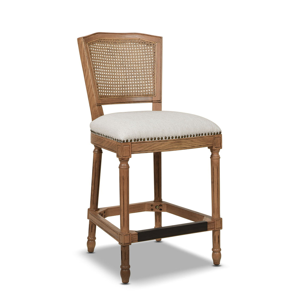 Rattan wicker high-back counter stool with oak frame and beige upholstered seat by HouseOfZazla on Tampa Home & Garden Store