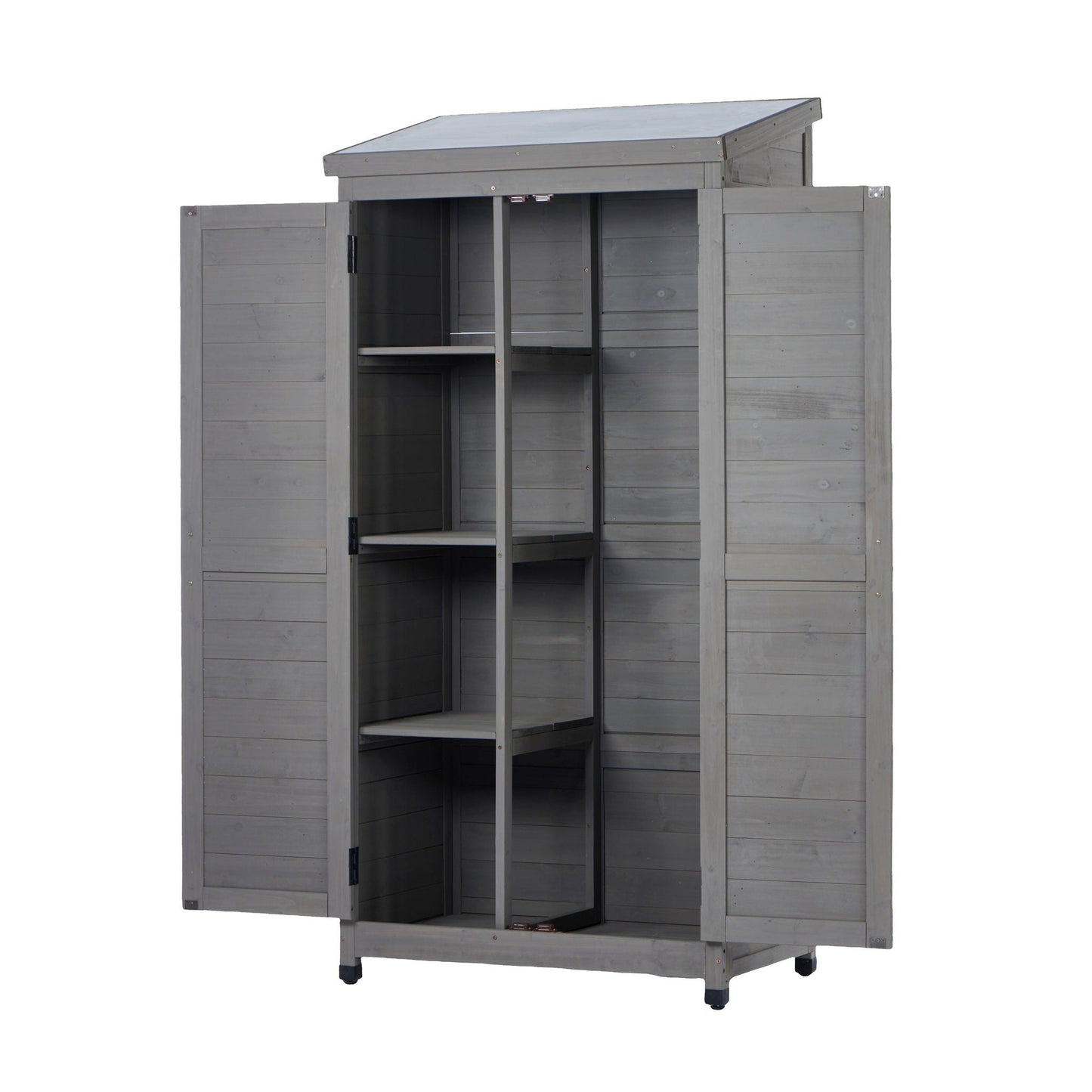 Outdoor Shed With Vertical Tool Cabinet and Shelf