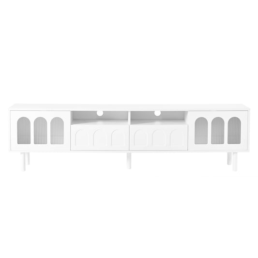 Two sets of ON-TRANS cream style TV stands and coffee tables, suitable for TVs under 80 inches, white