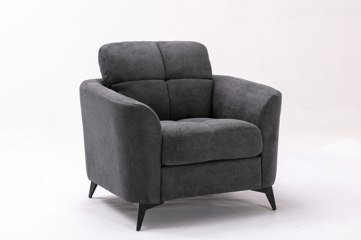 Callie Woven Fabric Arm Chair in gray with cushioned back, tapered legs HouseOfZazla on Tampa Home & Garden Store