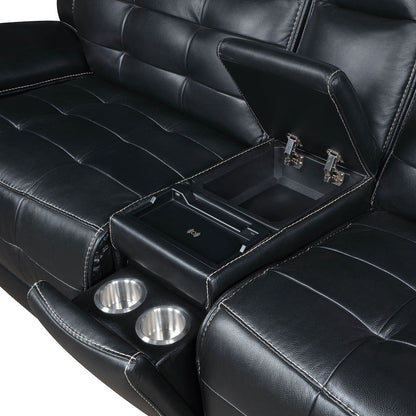 Hayden dual power reclining sectional in black with center console and cup holders on Tampa Home & Garden Store