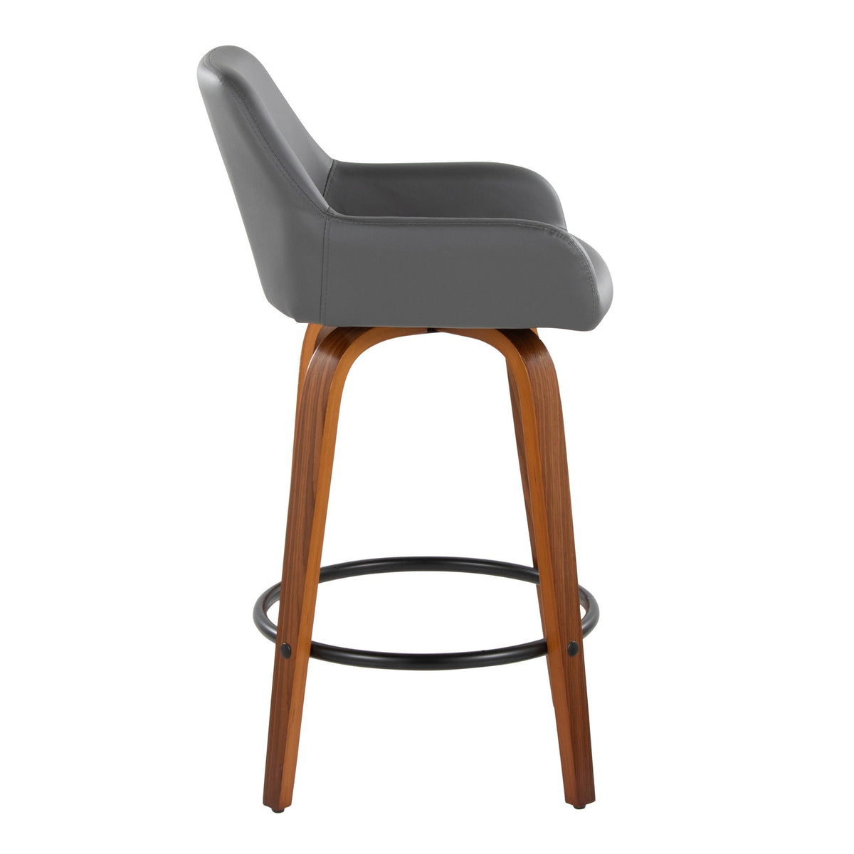 Fixed-height swivel counter stool in gray faux leather with round wood footrest on Tampa Home & Garden Store
