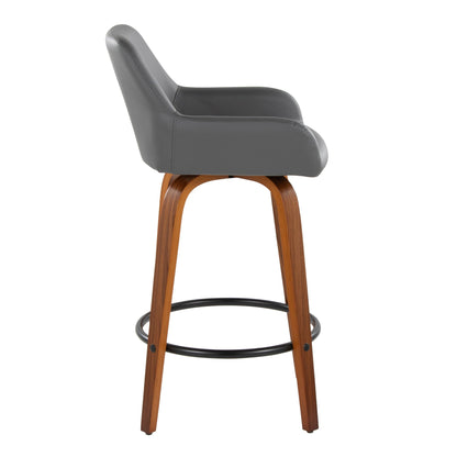 Fixed-height swivel counter stool in gray faux leather with round wood footrest on Tampa Home & Garden Store
