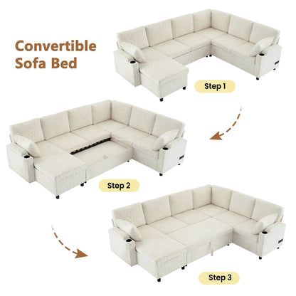 U Shaped Sectional Sleeper Sofa With Ports