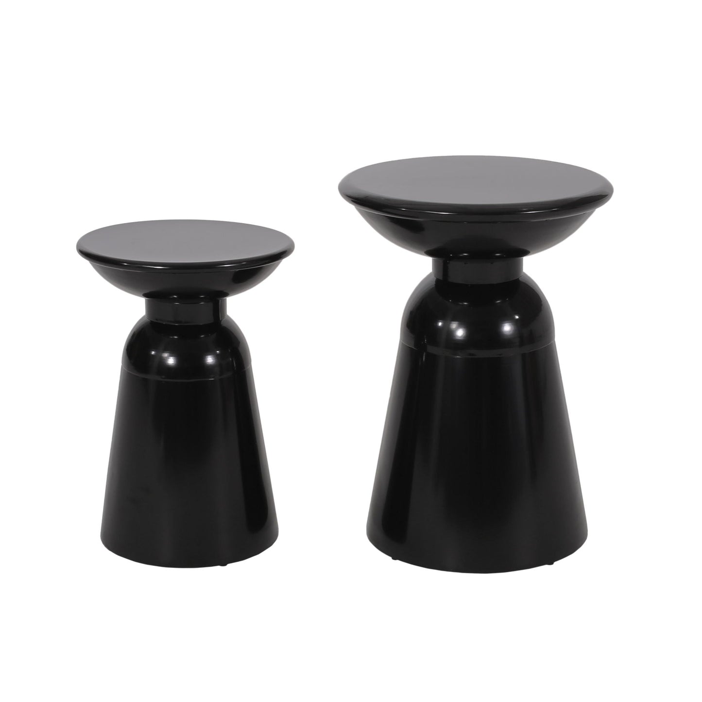 Serenita Outdoor Side Tables set of 2 with black glossy round tops and flared bases on Tampa Home & Garden Store