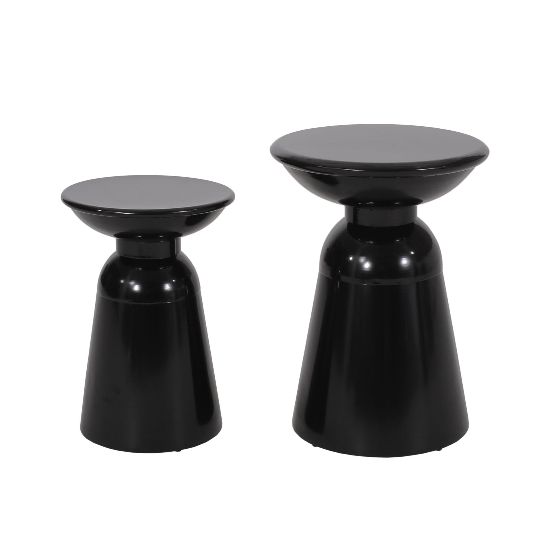 Serenita Outdoor Side Tables set of 2 with black glossy round tops and flared bases on Tampa Home & Garden Store