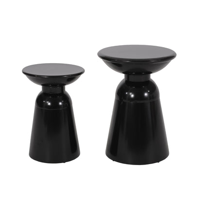 Serenita Outdoor Side Tables set of 2 with black glossy round tops and flared bases on Tampa Home & Garden Store
