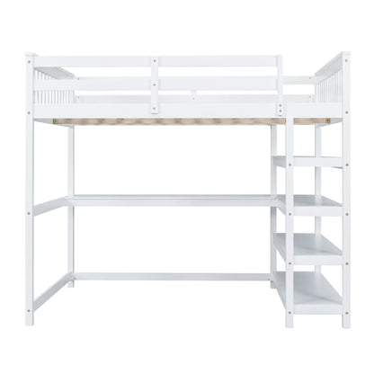 Loft bed with storage shelves and under-bed desk in white finish on Tampa Home & Garden Store