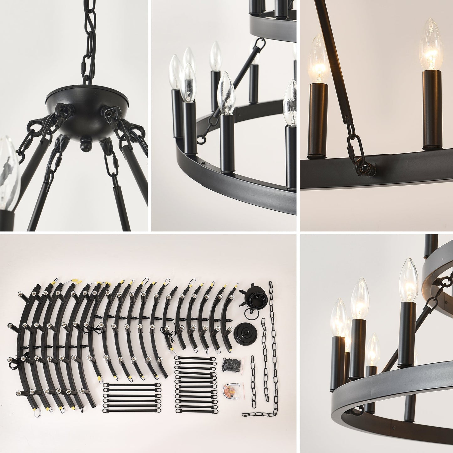 3-Tier Wagon Wheel Chandelier 54-Light Matte Black Metal by HouseOfZazla with candle bulbs on Tampa Home & Garden Store