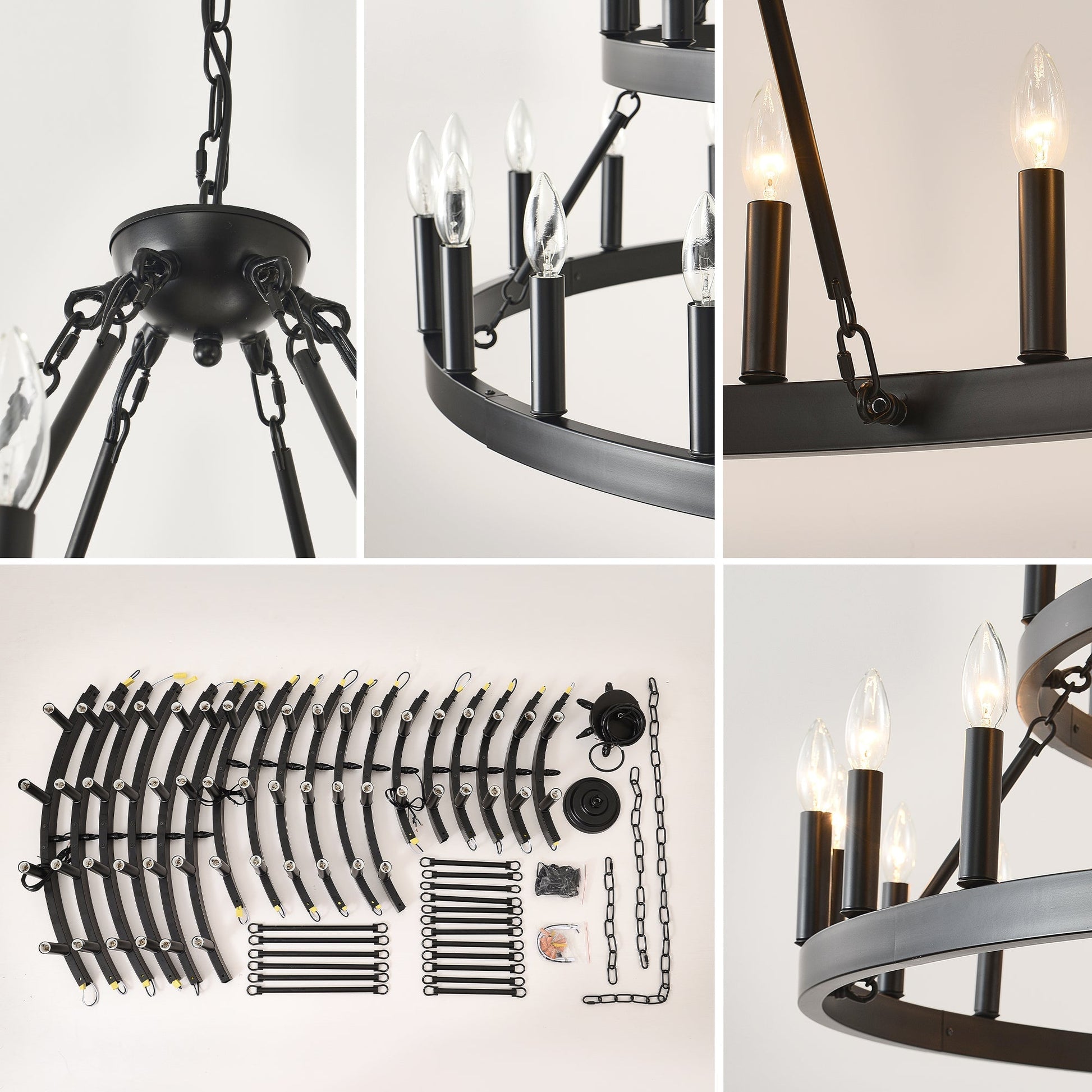 3-Tier Wagon Wheel Chandelier 54-Light Matte Black Metal by HouseOfZazla with candle bulbs on Tampa Home & Garden Store