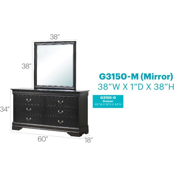 Elegant Wall Mirror - Black HouseOfZazla, 38in mirror above 60in black dresser with six drawers on Tampa Home & Garden Store
