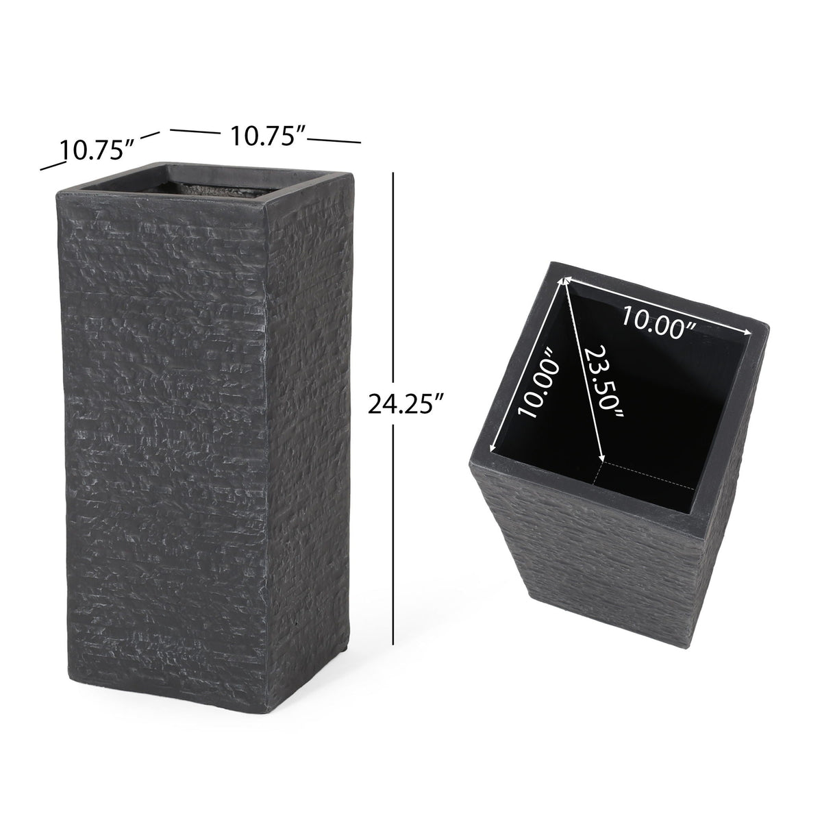 HouseOfZazla Modern Outdoor Planter two textured black planters, rectangular and square on Tampa Home & Garden Store