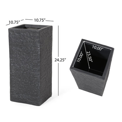 HouseOfZazla Modern Outdoor Planter two textured black planters, rectangular and square on Tampa Home & Garden Store