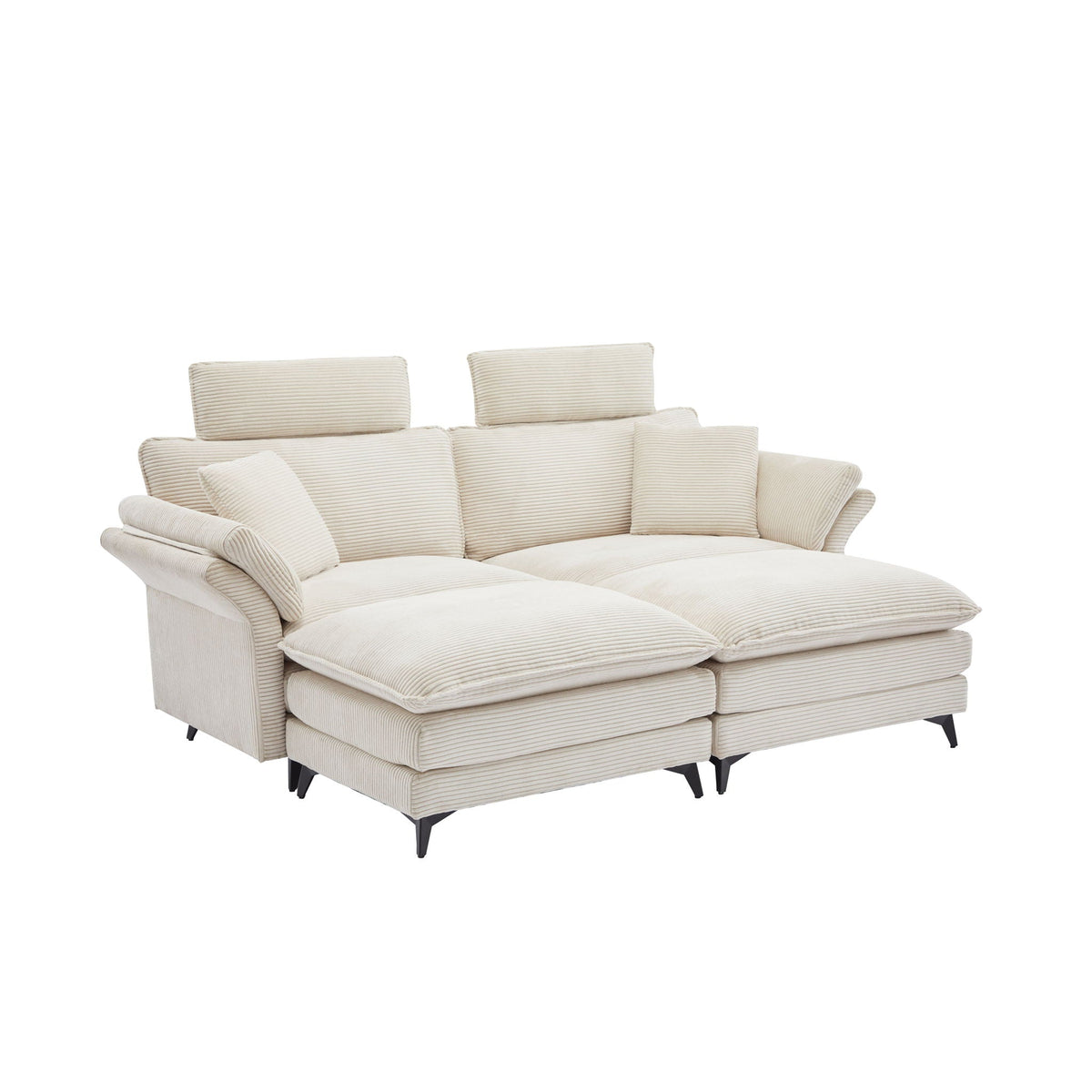 Modern Deep Seat Sectional Sofa With Ottoman 3-Piece Beige Corduroy Set with Metal Legs on Tampa Home & Garden Store