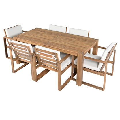 Trexm 7 Piece Acacia Patio Table and 6 Chairs Set