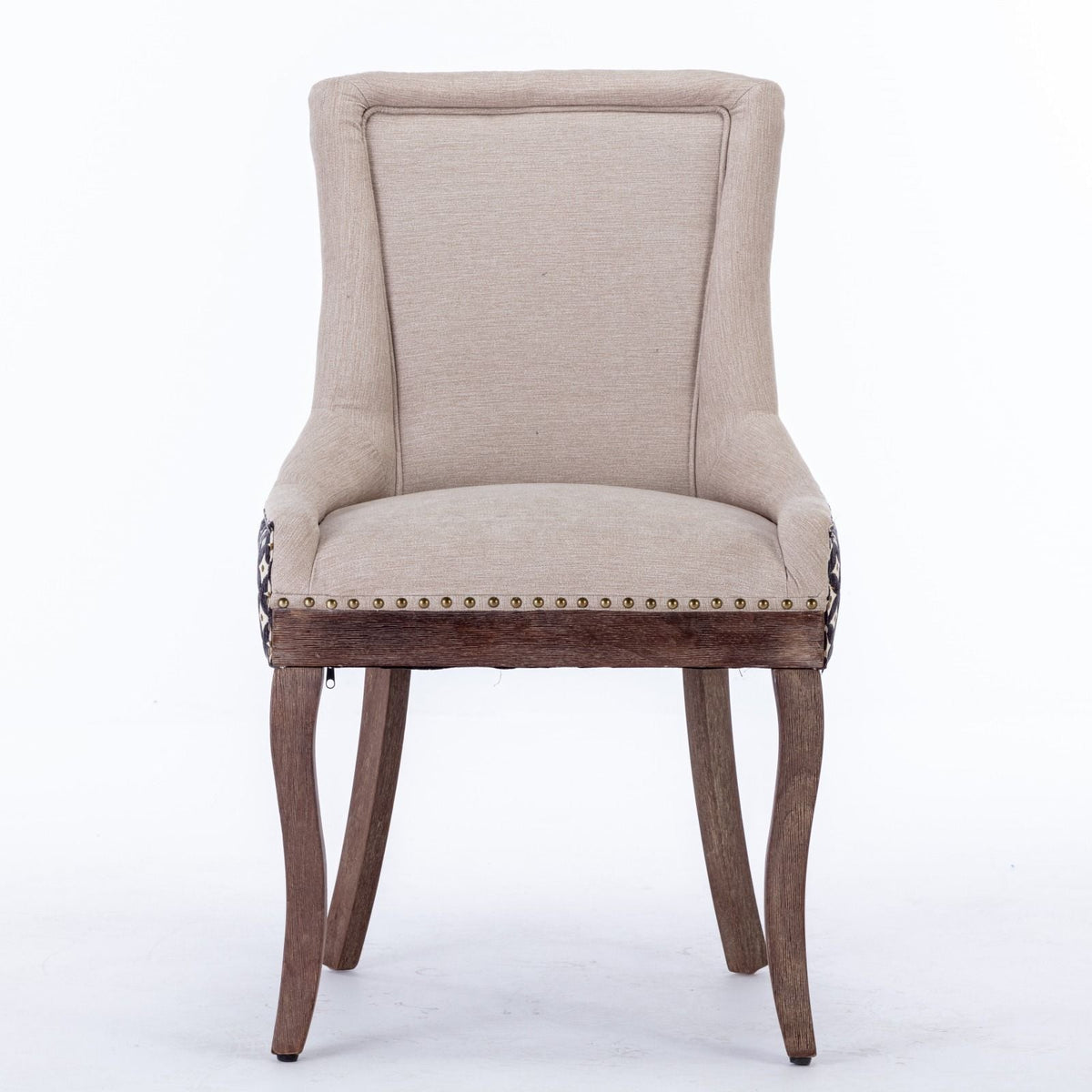 Ultra Side Dining Chair beige upholstered with solid wood legs and nailhead trim by HouseOfZazla on Tampa Home & Garden Store