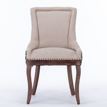 Ultra Side Dining Chair beige upholstered with solid wood legs and nailhead trim by HouseOfZazla on Tampa Home & Garden Store