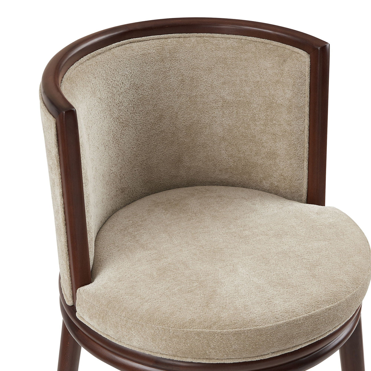 Evalyn Barstool by HouseOfZazla beige fabric curved-back wood frame, bar height on Tampa Home & Garden Store