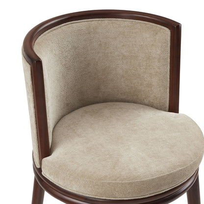 Evalyn Barstool by HouseOfZazla beige fabric curved-back wood frame, bar height on Tampa Home & Garden Store
