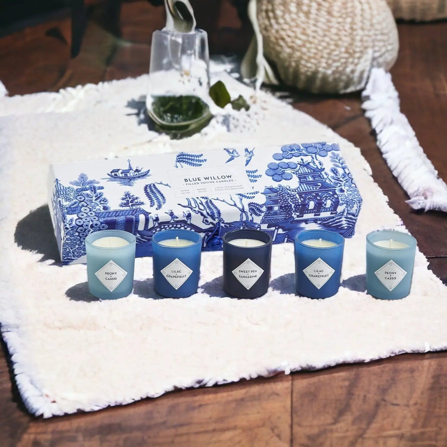 Mediterranean Blue Willow Candle Gift Set